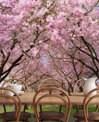 Rosafarbene personalisierbare Kirschblüten-Tapete namens Cherry Blossom Trees für Schlafzimmer