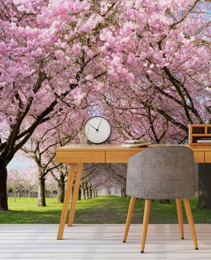 pink customisable cherry blossom wallpaper called Cherry Blossom Trees for bedrooms
