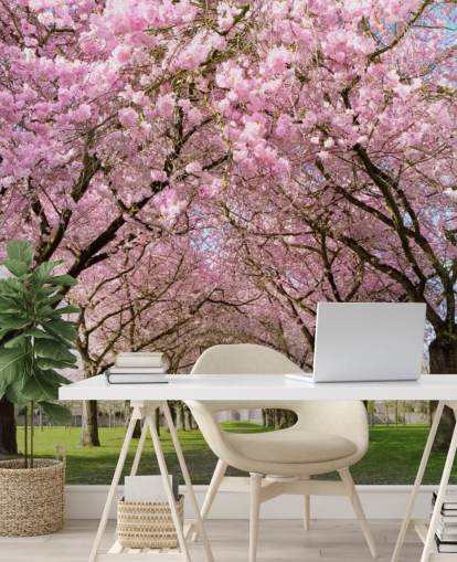 papel de parede rosa personalizável de flor de cerejeira chamado Cherry Blossom Trees para quartos