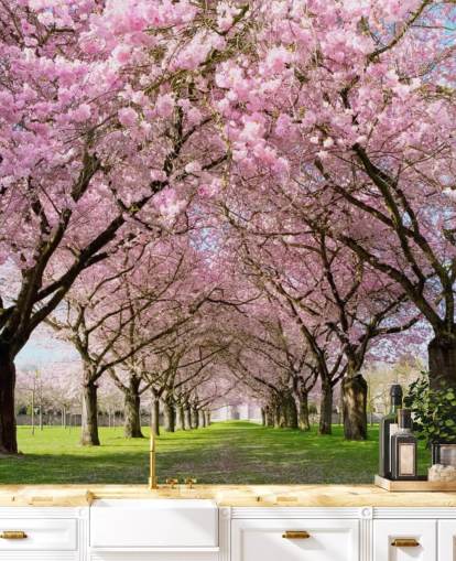 roze aanpasbaar kersenbloesembehang genaamd Cherry Blossom Trees voor slaapkamers roze aanpasbaar kersenbloesembehang genaamd Cherry Blossom Trees voor slaapkamers