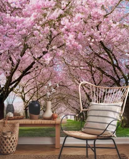 papel pintado rosa personalizable de cerezos en flor llamado Cherry Blossom Trees para dormitorios