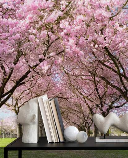 pink customisable cherry blossom wallpaper called Cherry Blossom Trees for bedrooms