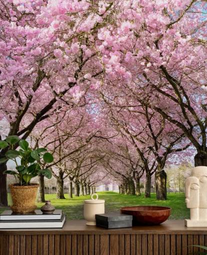 pink customisable cherry blossom wallpaper called Cherry Blossom Trees for bedrooms
