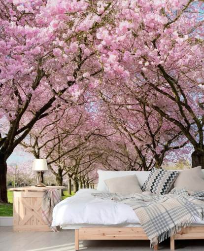 Rosafarbene personalisierbare Kirschblüten-Tapete namens Cherry Blossom Trees für Schlafzimmer