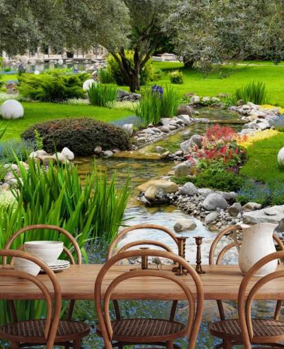 carta da parati murale verde personalizzabile con laghetto chiamato Asian Garden and Pond per case di cura, aziende e dentisti carta da parati murale verde personalizzabile con laghetto chiamato Asian Garden and Pond per case di cura, aziende e dentisti