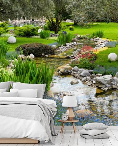 green customizable pond wallpaper mural called Asian Garden and Pond for care homes, businesses and dentists