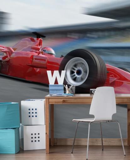 Red F1 Car in Race Wall Mural