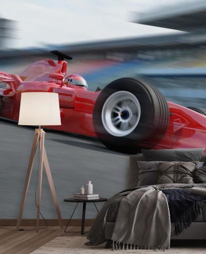 Red F1 Car in Race Wall Mural