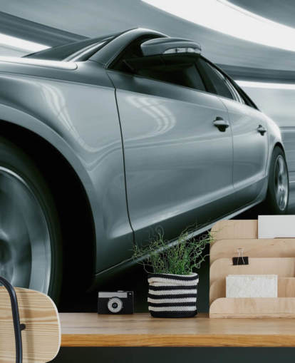 Grijze snelle auto in tunnelbehang Grijze snelle auto in tunnelbehang