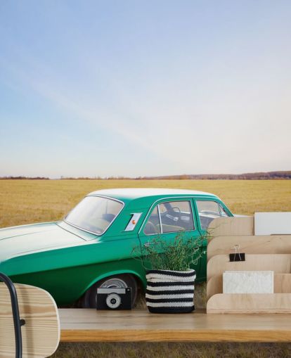 Papel de Parede de Carro Vintage Verde em Campo Papel de Parede de Carro Vintage Verde em Campo