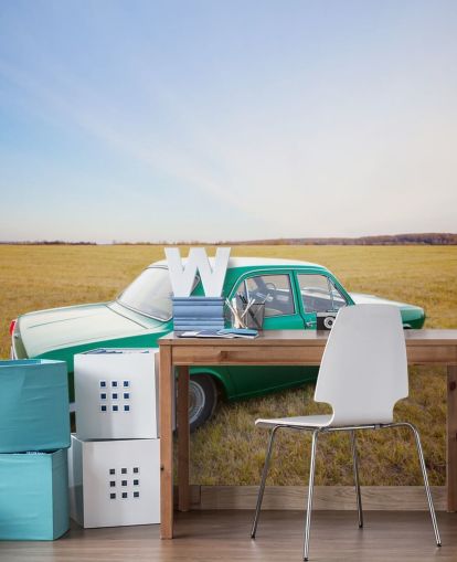 Papel de Parede de Carro Vintage Verde em Campo