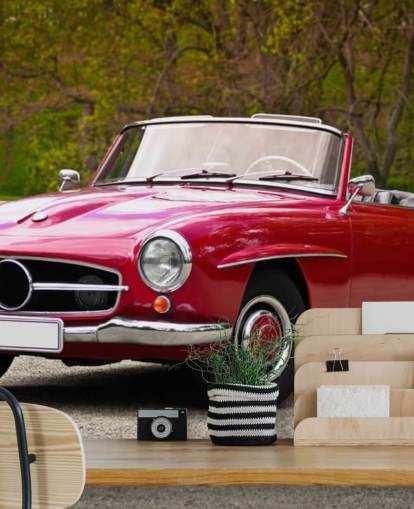 Punainen Vintage Merc Car Taustakuva Seinämaalaus