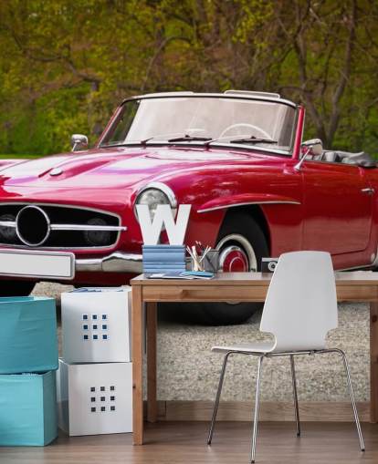 Red Vintage Merc Car behang muurschildering Red Vintage Merc Car behang muurschildering