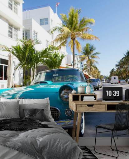 Papel pintado Coche azul turquesa en la calle