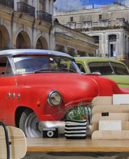 Kleurrijke klassieke Cuba Cars muurschildering