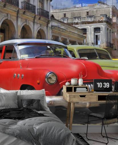 Värikäs Classic Cuba Cars -seinämaalaus
