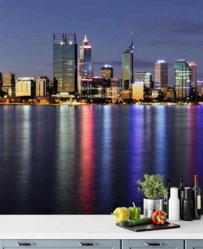 papel de parede colorido iluminado perth city scape