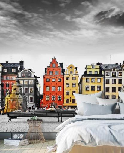 farverige gamle bygninger i monokrom indstilling tapet