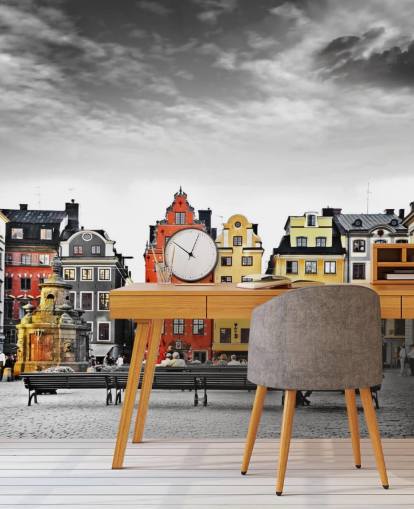 coloridos edificios antiguos en fondo de pantalla monocromático