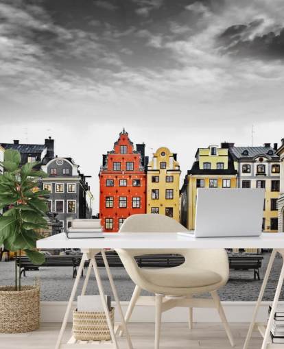 colourful old buildings in monochrome setting wallpaper