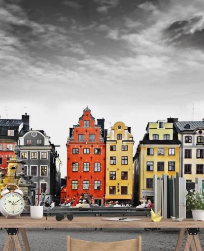 fargerike gamle bygninger i svart-hvitt innstilling tapet fargerike gamle bygninger i svart-hvitt innstilling tapet