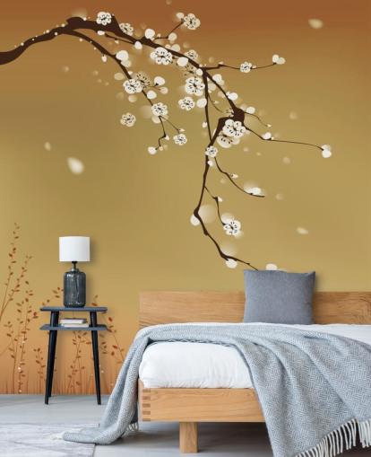 Blomster hvit blomst på Beige Bakgrunn Mural Blomster hvit blomst på Beige Bakgrunn Mural