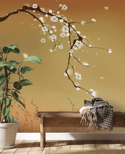 Decorazione murale con fiori bianchi su sfondo beige Decorazione murale con fiori bianchi su sfondo beige