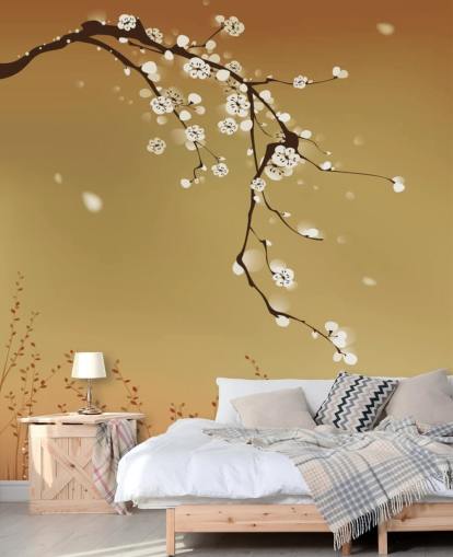 Blomster hvit blomst på Beige Bakgrunn Mural 