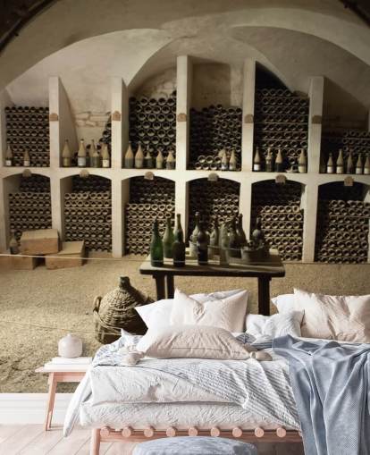 rustieke 3D-behangmuurschildering genaamd Grand Wine Cellar voor keukens, bars en wijnkelders