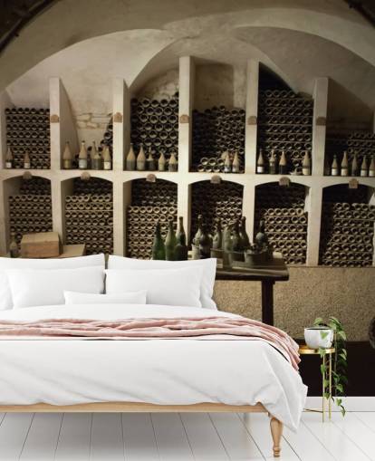 mural rústico de papel pintado en 3D llamado Grand Wine Cellar para cocinas, bares y bodegas