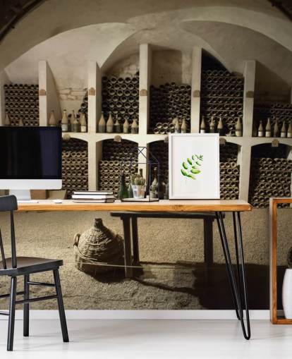 mural de papel de parede 3D rústico chamado Grand Wine Cellar para cozinhas, bares e adegas