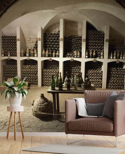 rustic 3d wallpaper mural called Grand Wine Cellar for kitchens, bars and wine cellars