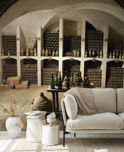 rustic 3d wallpaper mural called Grand Wine Cellar for kitchens, bars and wine cellars