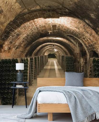 brown customizable 3D wine cellar wallpaper mural called Wine Cellar for kitchens.