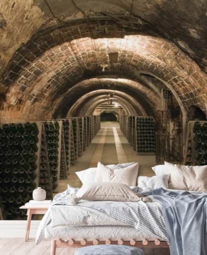 brunt tilpassbart 3D vinkjeller tapetmaleri kalt Wine Cellar for kjøkken.