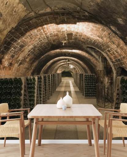 brown customisable 3D wine cellar wallpaper mural called Wine Cellar for kitchens.