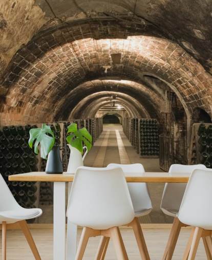 brown customizable 3D wine cellar wallpaper mural called Wine Cellar for kitchens.