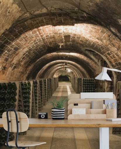 brunt tilpassbart 3D vinkjeller tapetmaleri kalt Wine Cellar for kjøkken.