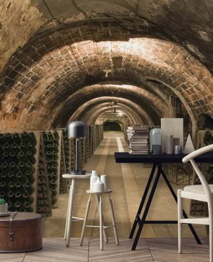 brown customisable 3D wine cellar wallpaper mural called Wine Cellar for kitchens.