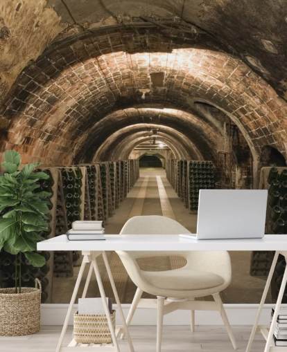 brown customisable 3D wine cellar wallpaper mural called Wine Cellar for kitchens.