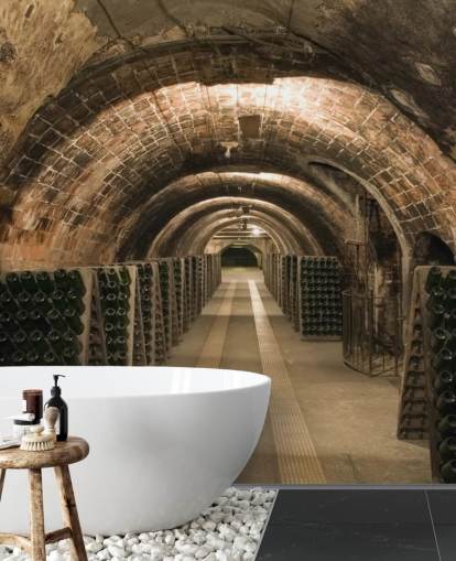 brun anpassningsbar 3D-vinkällare tapetväggmålning som heter Wine Cellar för kök.