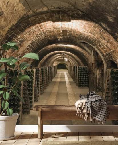 brun anpassningsbar 3D-vinkällare tapetväggmålning som heter Wine Cellar för kök.