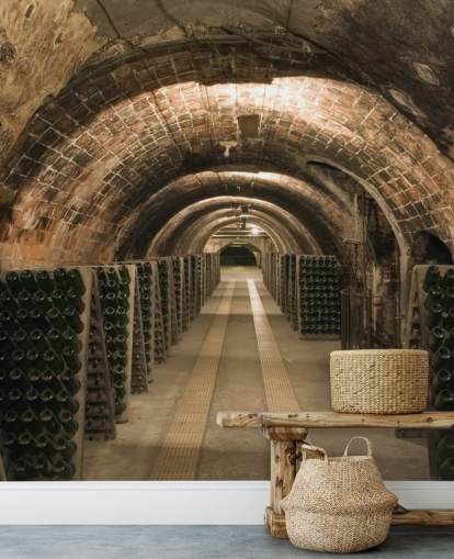 brun anpassningsbar 3D-vinkällare tapetväggmålning som heter Wine Cellar för kök.