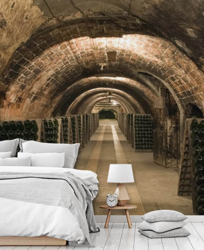 ruskea muokattava 3D-viinikellarin taustakuvamaalaus nimeltään Wine Cellar keittiöihin.