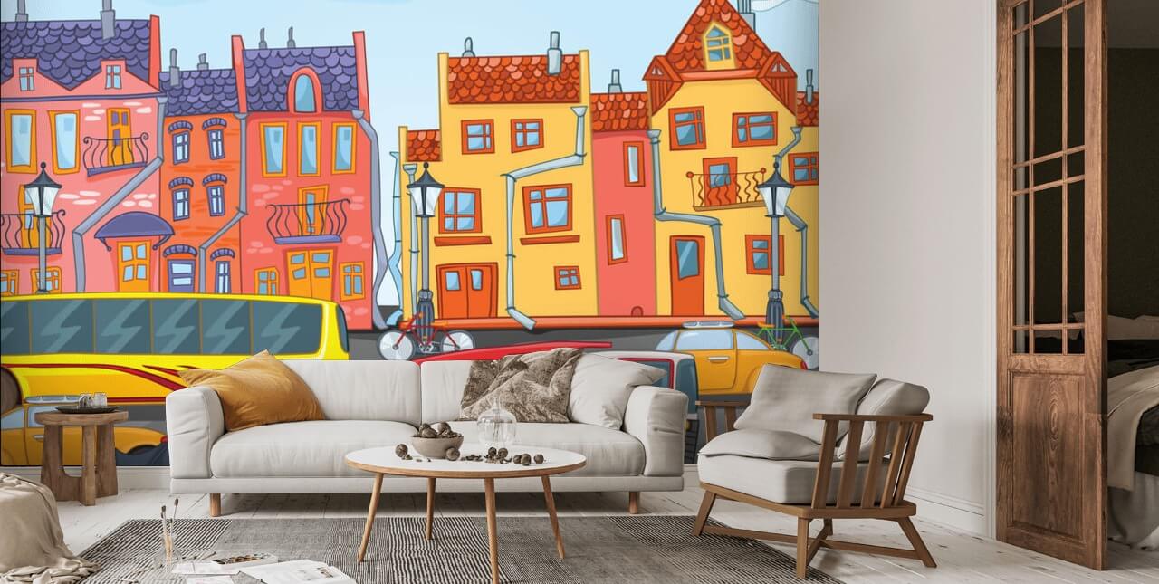 Cartoon City Wall Mural Wallsauce US