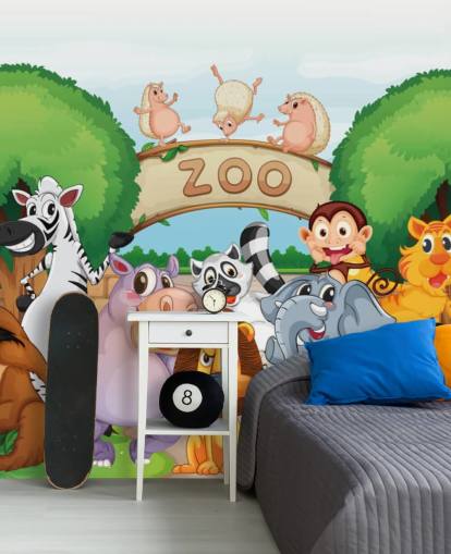 Zoo Entré med djur Tecknad väggmålning