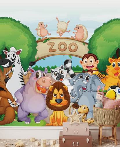 Zoo Entré med djur Tecknad väggmålning