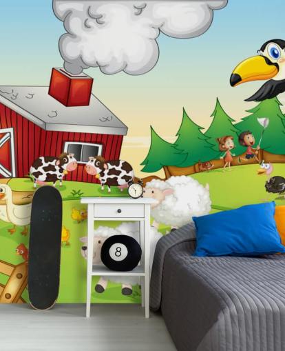 Tecknad djurgård tapet Tecknad djurgård tapet