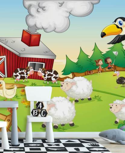 Papel de parede de fazenda de animais de desenho animado