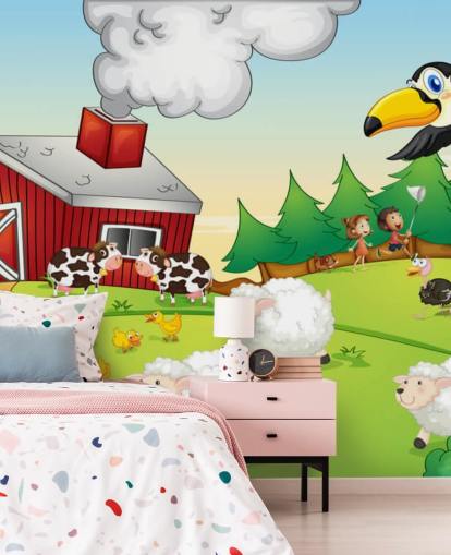 Tecknad djurgård tapet Tecknad djurgård tapet